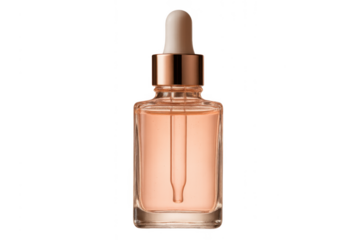 Serum dropper bottle with rose gold cap and transparent background