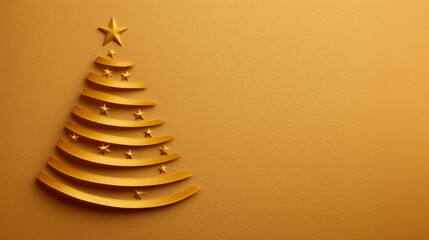Minimalist Golden Christmas Tree on Glittering Gold Background