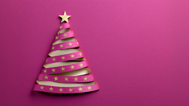 Minimalist Pink Ribbon Christmas Tree with Gold Star and Glitter Sparkle Decoration - Powered by Adobe