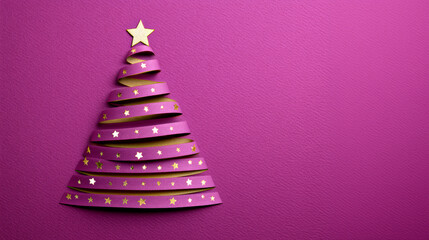 Minimalist Pink Ribbon Christmas Tree with Gold Stars and Star Topper on Textured Background