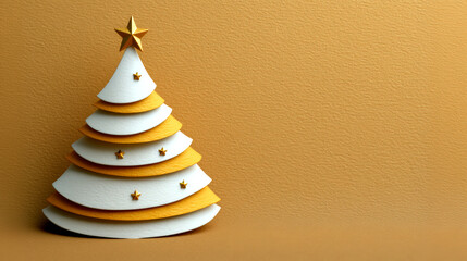 Elegant Minimalist Christmas Tree White Gold Layers Glitter Background Festive Holiday Celebration