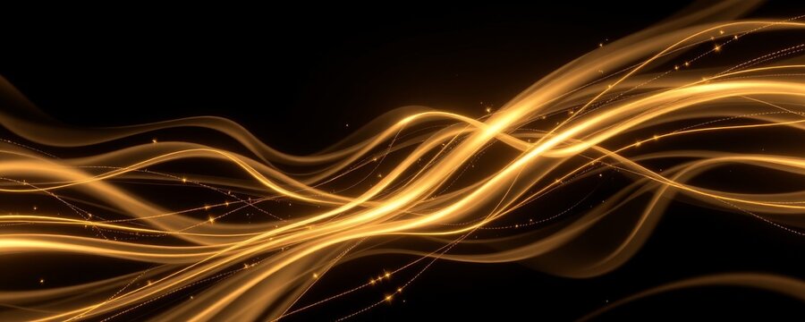 Glowing Golden Wavy Lines with Sparkling Lights