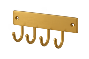 Golden metal wall hook rack isolated on transparent background