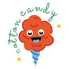 Whimsical Orange Cotton Candy Character with Blue Cone and Sparkling Accents on Transparent Background Fun Sweet Treat