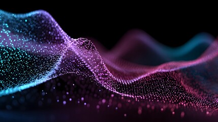 Abstract flowing digital landscape with blue to purple gradient, against a black backdrop, symbolizing digital technology and innovation.