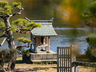 池に祀られた小さな社