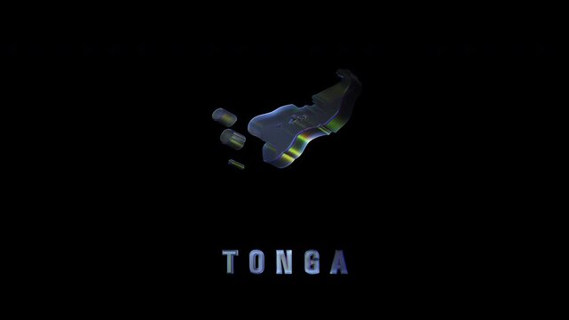 Rotating glass tonga map on black background