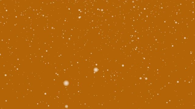 Falling snowflake animation graces the dark orange background covered in small white specks and spots.