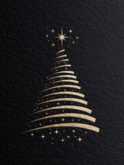 Elegant Gold Ribbon Christmas Tree Sparkle Dark Background Festive Celebration Holiday Design