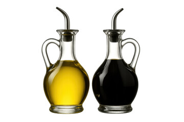Olive oil and balsamic vinegar cruets on transparent background