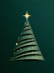 Minimalist Christmas Tree Shaped From Precise Ribbon Teal Green Background Sparkle Star