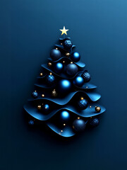 Minimalist Matte Black Christmas Tree With Blue Ornaments And Gold Star