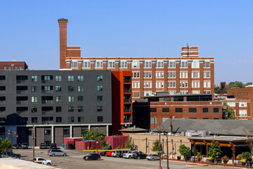 Kansas City old brownstones and new minimalist architecture of the Crossroads Art District