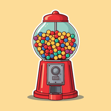 Red gumball machine with colorful gumballs is great for candy shops, sweet treat illustrations, kids party themes, and print materials.