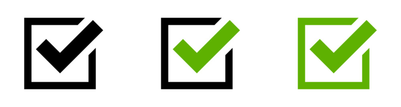 Checkmark box icons in black and green styles, perfect for tasks, confirmations, completed items, forms, selection, confirmation, success, or completion, and modern UI elements.