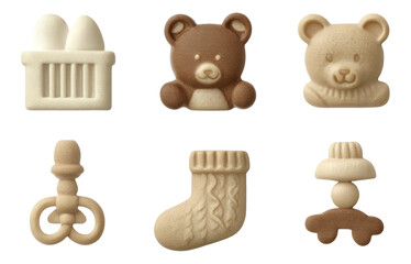 Cute Baby Toys Collection with Bear, Pacifier, and Booties on Transparent Background