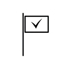 Simple line art flag icon with a check mark symbol.