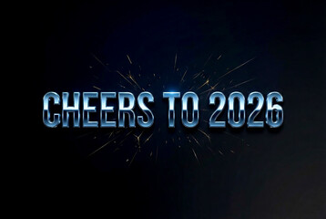 Cheers to 2026: An elegant visual message announces the anticipation and excitement for the year ahead, Cheers to 2026. with a background of darkness and sparkling highlights.