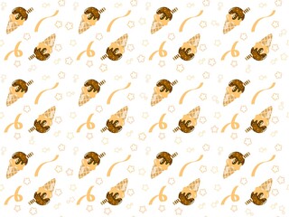Seamless Pattern with Ice Cream Cones and Stars