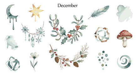 Obraz premium Watercolor elements for december