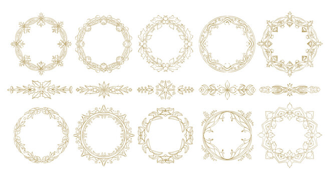 Collection of decorative floral and leaf borders and frames