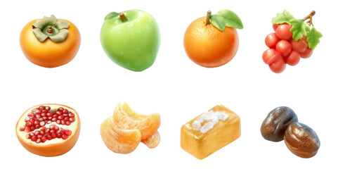Vibrant Collection of Fresh Fruits Including Persimmon, Pomegranate, and Grapes