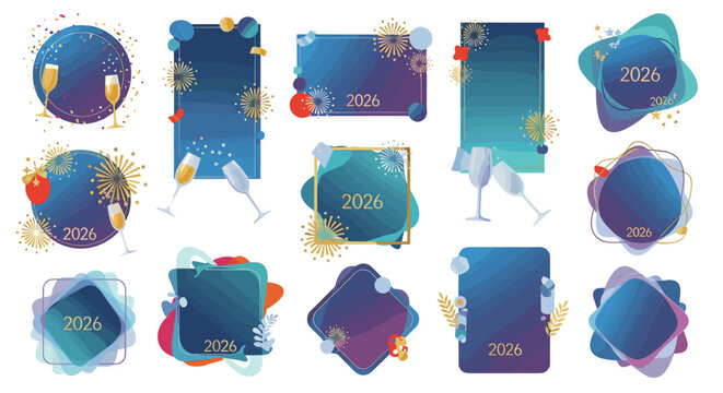 Collection of new years eve celebration frames and banners