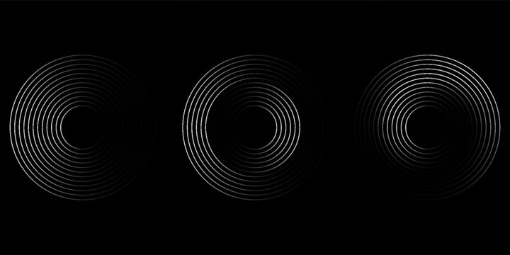 Sound pulsation circles set. Vector illustration of purple radio waves isolated on black background.