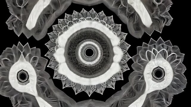 Monochrome Floral Symmetry Art: Intricate Black and White Geometric Patterns for Modern Wallpaper Design
