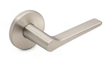 Metal door lever handle on transparent background