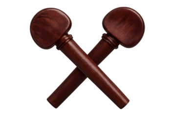 Wooden violin tuning pegs crossing on transparent background