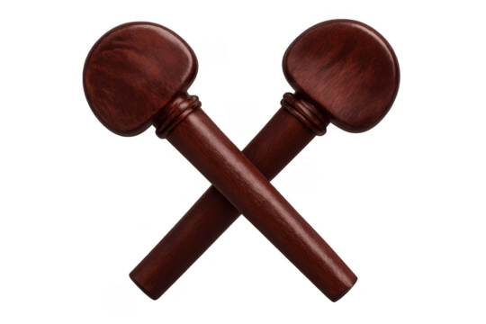 Wooden violin tuning pegs crossing on transparent background