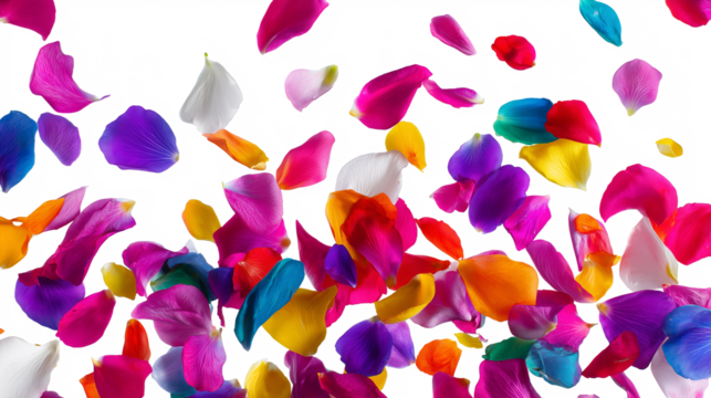 Vibrant Multi-Colored Flower Petals Bursting Upwards on a Clean Background