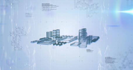 Displaying 3D plant wireframe centered on blue CAD canvas showing tanks, decks, pipes and grid © vectorfusionart