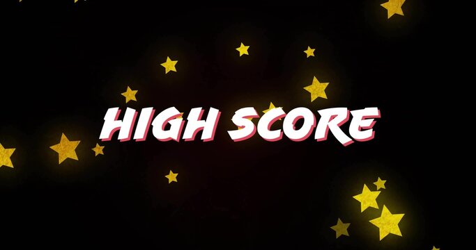 Naklejki Displaying centered bold text reading HIGH SCORE on dark arcade screen, with glowing gold stars