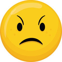 Fototapeta premium Yellow Smiley Face Expressing Anger With Anguished Eyes And A Frowning Mouth On A Transparent Background