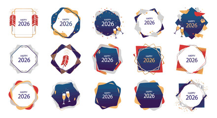Collection of abstract frames with happy new year 2026 text