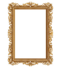 Elegant ornate gold frame with intricate designs and empty space.