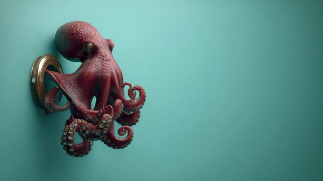 Realistic Octopus Gripping a Magnet Symbolizes Attraction in a Unique Business Concept on a Teal Background
