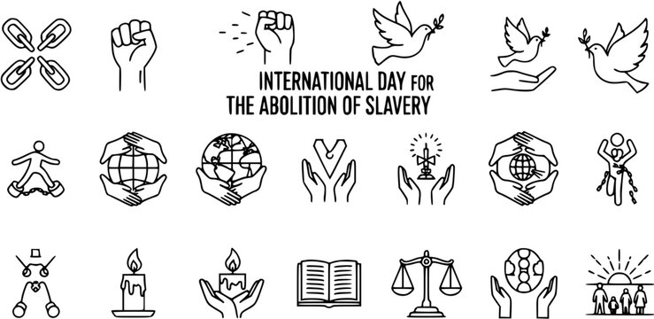 International Day for the Abolition of Slavery Vector Icon Set