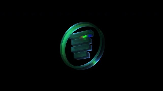Rotating green iota cryptocurrency logo animation on black background