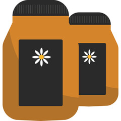 Two Amber Jars With Black Labels And White Daisy Graphics On A Transparent Background Representing Natural Products Or Honey