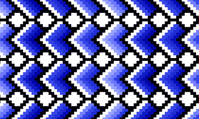 Abstract blue pixel art geometric pattern background. horizontal pattern. vibrant gradient color.