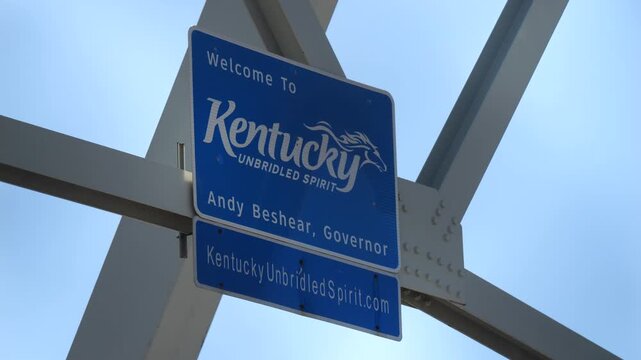 State Kentucky Welcome sign in blue