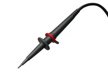 Black oscilloscope probe connecting to test equipment