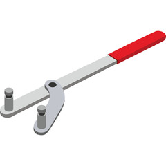 Silver Metal Tool With Red Handle And Two Pins For Automotive Repair And Maintenance Work Isolated On White Background