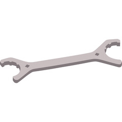 Silver Metal Double Ended Wrench Tool with Angular Jaw Ends on a Transparent Background for Mechanical Repairs and Engineering Applications