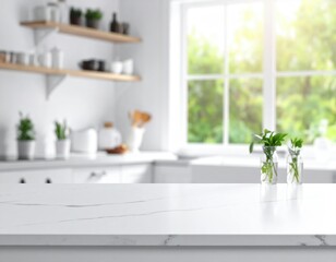 Modern airy kitchen counter with relaxed blur white