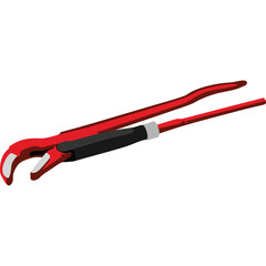 Red and Black Pipe Wrench Tool on Transparent Background