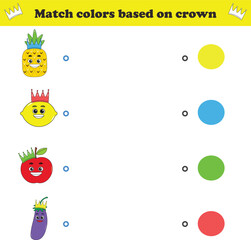 Match the color of the fruits crown. Educational game for color recognition